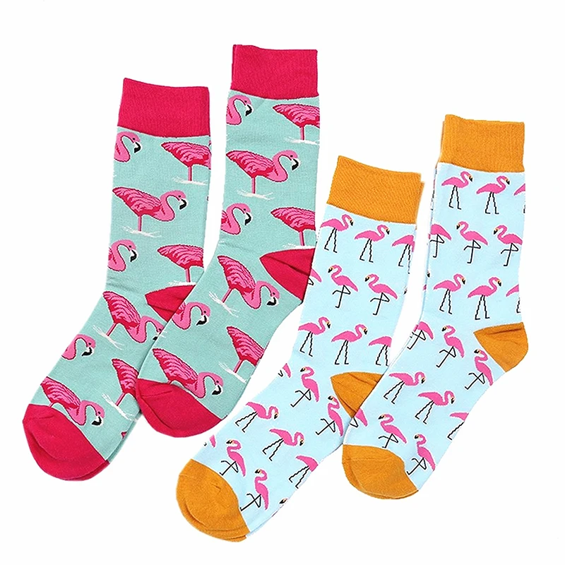 Large Size Mans Happy Socks Cotton Mid-Calf Novelty Flamingo Skull Palm Tree Halloween Hip Hop Streetwear Skate Socks EU45 46