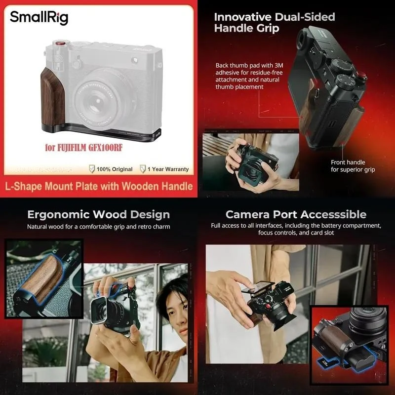 Brand for SmallRig L-Shape Mount Plate 72g Lightweight with Wooden Handle Dual-Sided Grip Quick Release Plate for FUJIFILM