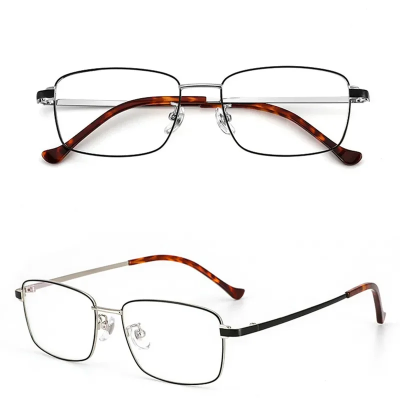 Fashion Square Ultralight Myopia Prescription Eyeglasses Men's Titanium Alloy Glasses Frame with Anti-Blue Light Optical Lenses