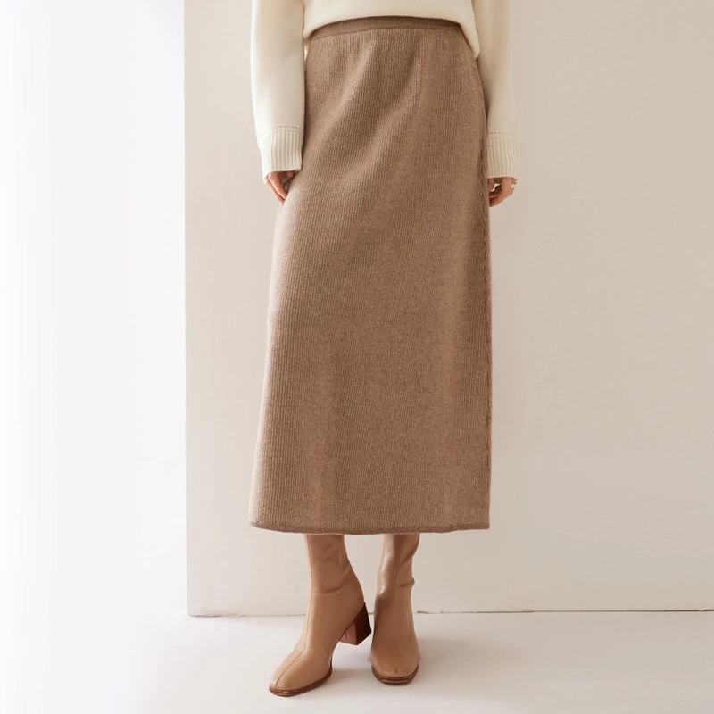 

New 2024 Women's 100% Cashmere Half skirt High end Fashion Solid Color Knitted Women's Long Cashmere Half skirt Autumn and Winte