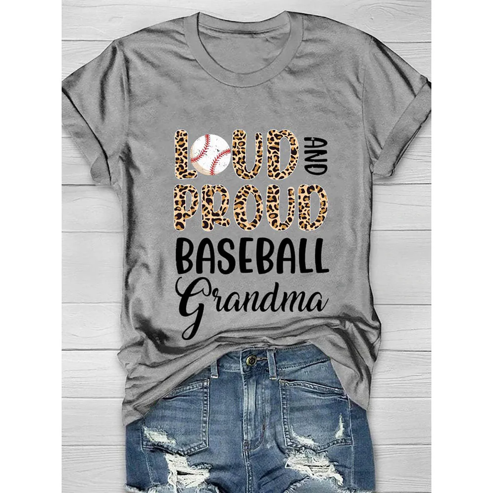 

Rheaclots Women's Loud And Proud Baseball Grandma Print O-Neck Short Sleeve T-Shirt