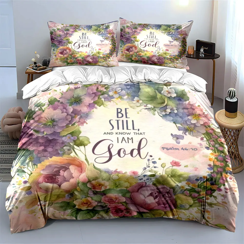 

"Floral Scripture Wall Art Set" kid's and adults' bedroom decor, Exquisite three-piece bedding set gift