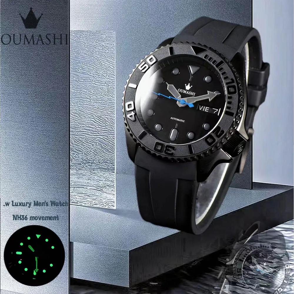 

Black Case 007 OUMASHI Men's Watch New Business Automatic NH36 Movement Stainless Steel Diving