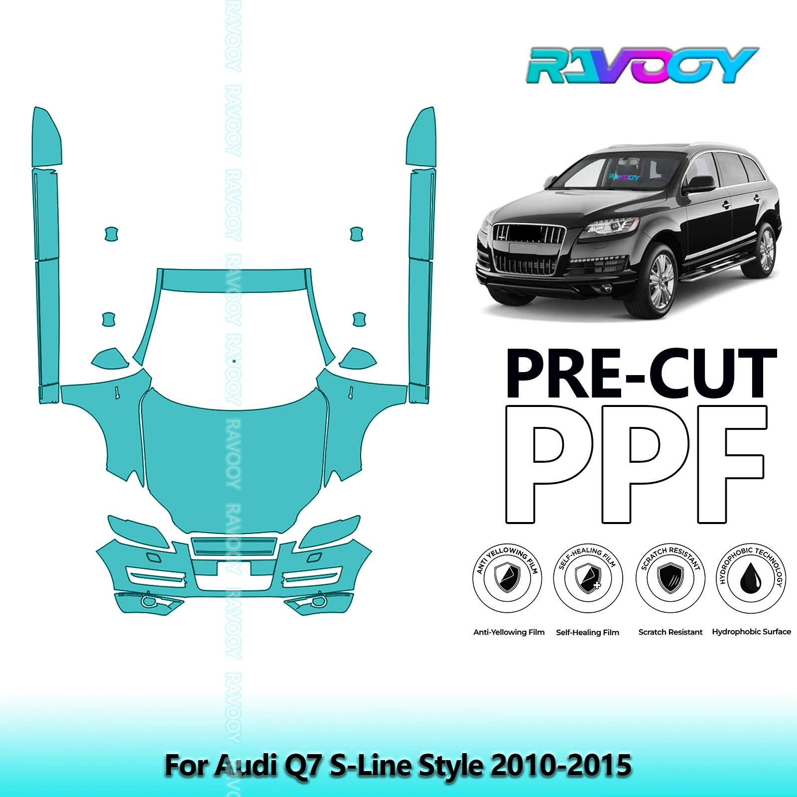 

Front Kit+Rockers Clear Bra Precut PPF Paint Protection Film For Audi Q7 S-Line Style 2010-2015