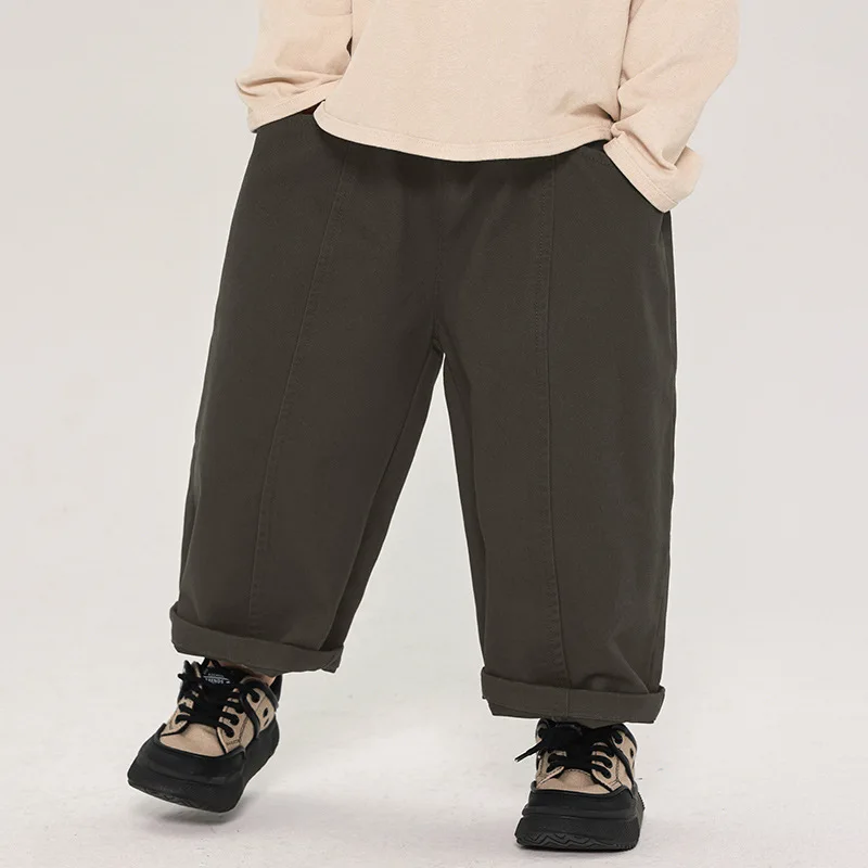 

Kids cotton trousers Boys Spring/Autumn big pockets casual pants Girls solid color loose radish pants