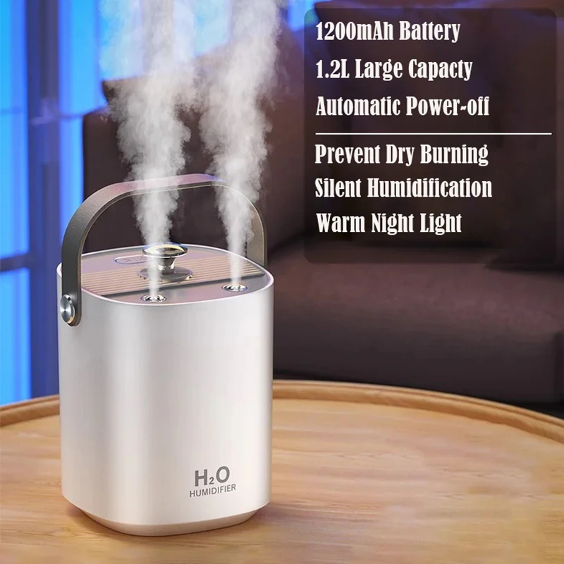 

Hogar Wireless Air Humidifier 1200mAh Rechargeable Double Nozzle Ultrasonic Cool Mist Maker Fogger Led Essential Oil Lamp Difuso