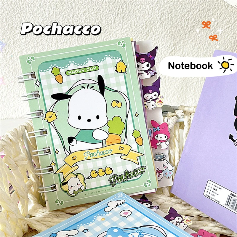 Sanrio-Olá Kitty Cinnamonroll Notebook, Kuromi My Melody Coil Notepads, Planejador Diário, Livro de Linha, A7