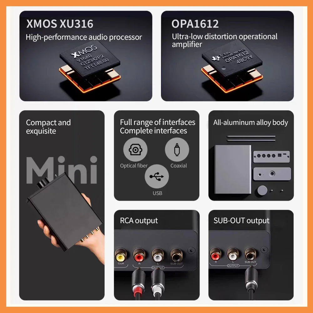 Fosi Audio Q6 USB DAC – PCM 768kHz/32Bit DSD512, XMOS XU316 및 AK4493S 칩셋 컴팩트 하이파이 데스크탑 DAC