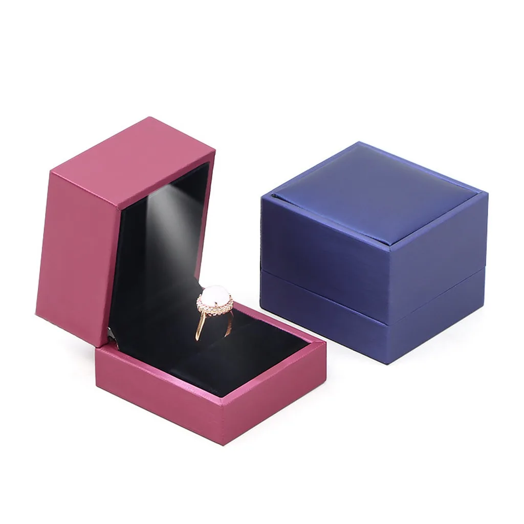 Jewelry Box Square Wedding Ring Case Pendant Box Gift Box With LED Light Valentine's Day Present Engagement Wedding Ring Case