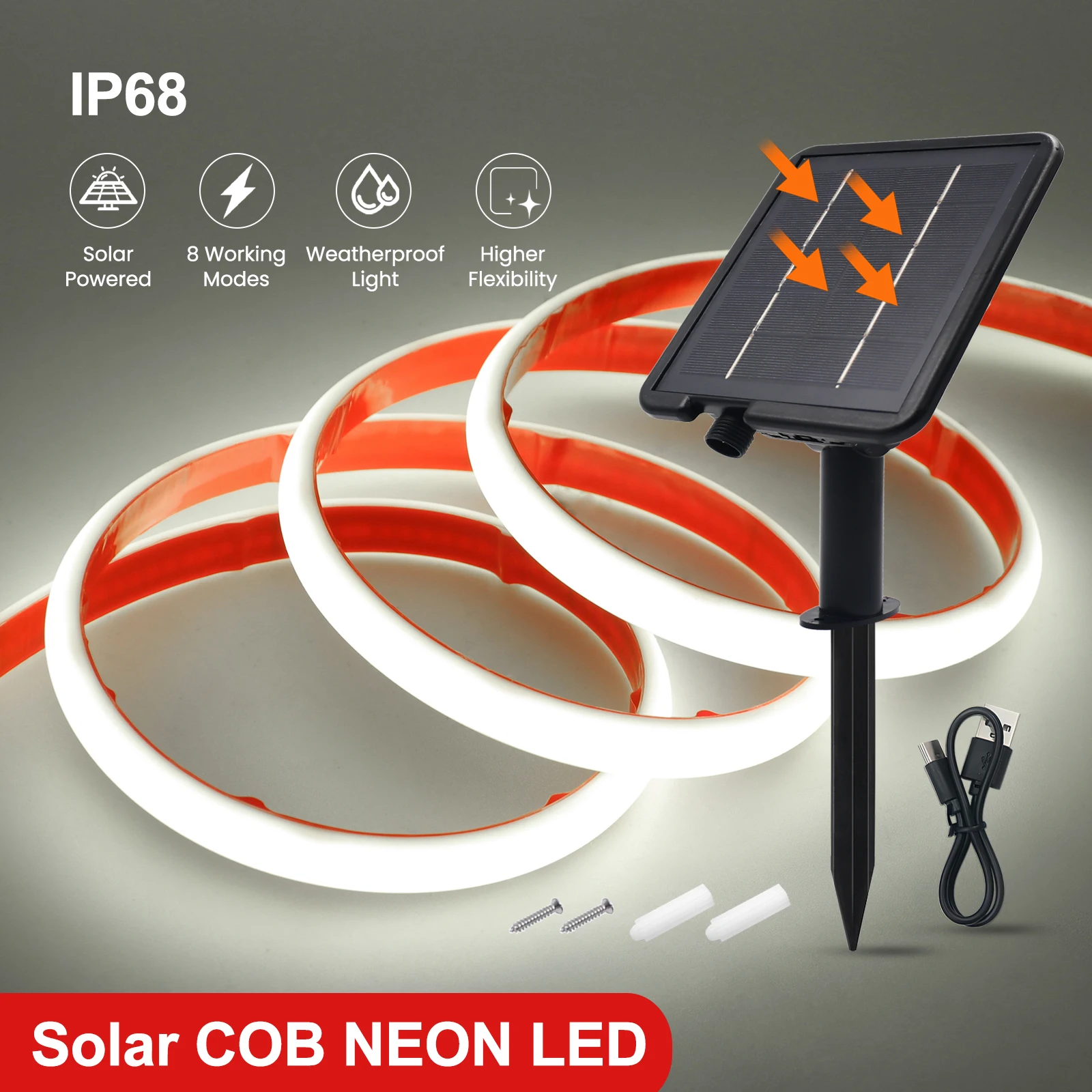 

IP68 Водонепроницаемая неоновая лента COB на солнечной энергии 24 В 320 светодиодов 3000 К 4000 К 6000 К Красный/Зеленый/Синий/Желтый Гибкая лента Веревка Светодиодный светильник