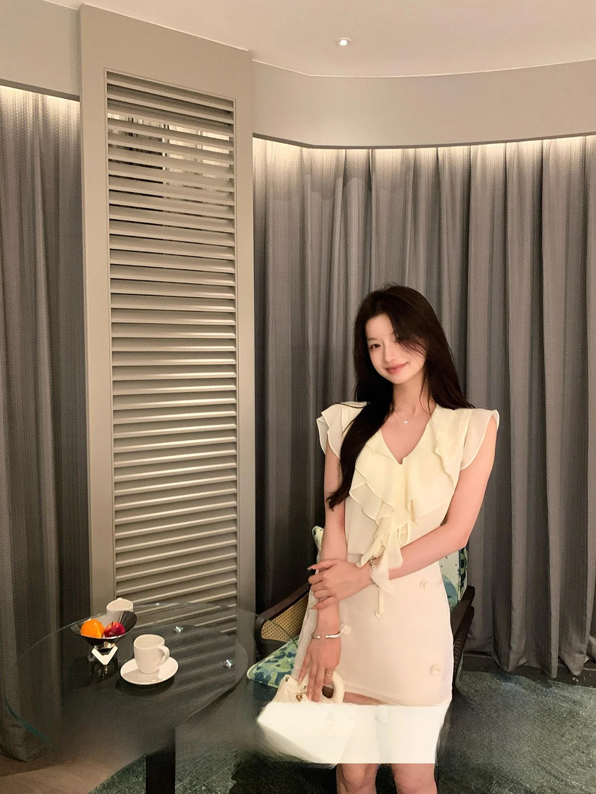 

Yoyozhang White Lace Trim V-Neck Loose Women's Style Polyester Fiber Long Sleeve Snowflake Top Korean Version Commute Style