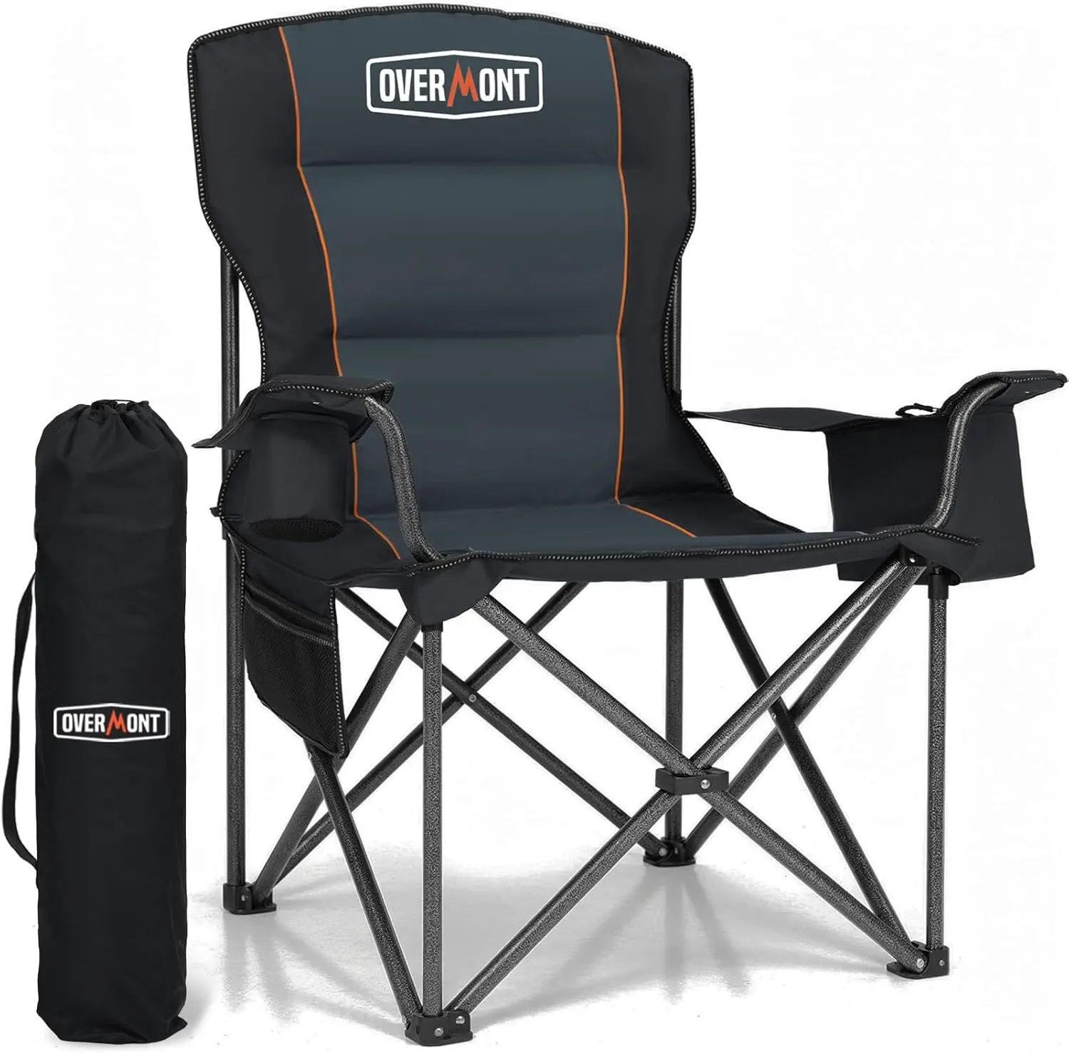 

Oversized Folding Camping Chair with Padded Cushion, 385lbs Capacity, Cooler Pockets for Outdoor Beach Garden