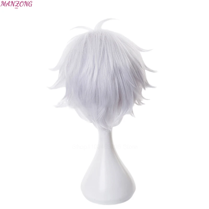 High Quality Gojo Satoru Cosplay Wig Jujutsu Kaisen Gojo Short Heat Resistant Synthetic Hair Anime Cosplay Wigs + Wig Cap