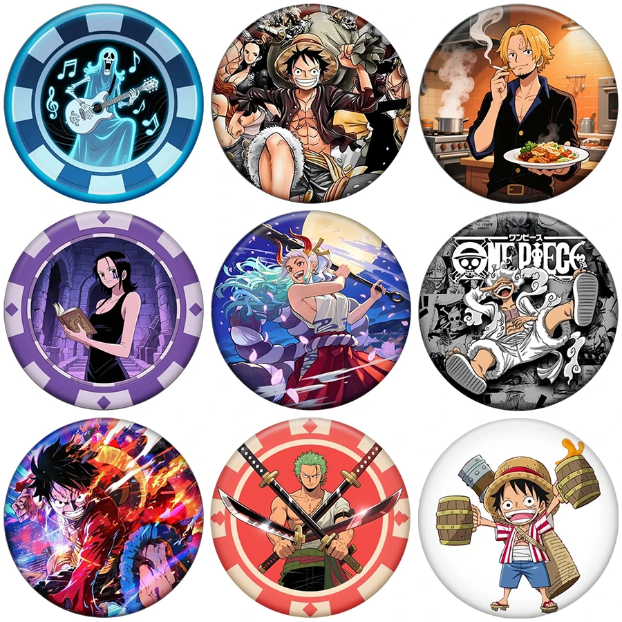 Pin Redondo de Anime One Piece con Diseño de Nika Luffy, Sanji, Nico Robin y Yamato, para Coleccionistas, Regalo, Decoración de Ropa