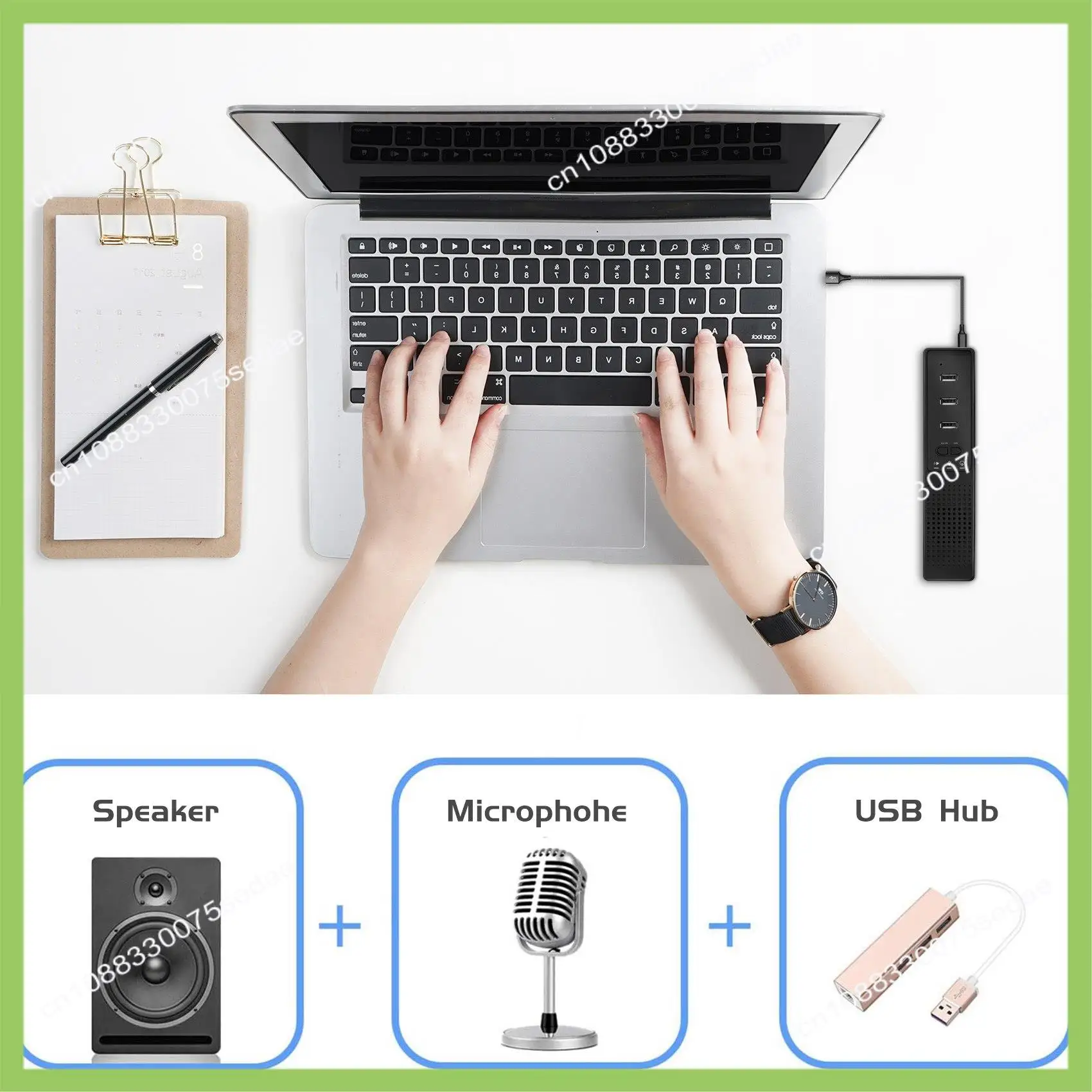 Y19A 3 In 1 Computer Speakers With Microphone & Hubs USB Conference Speaker, PC Mic For Video Conference