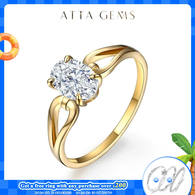 ATTAGEMS Oval Cut D Color/VVS1 Moissanite Ring Solid 18K 14K 10K Yellow Gold Rings for Women Men Anniversary Party Fine Jewelry