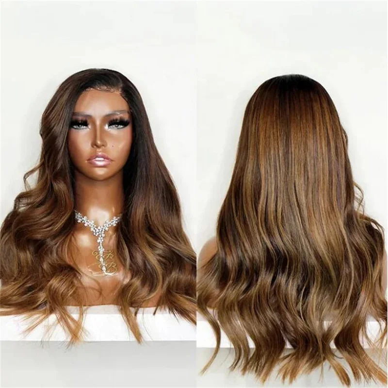 

Soft Long Ombre Brown Wave 28inch 5x5 Silk Base Glueless Jewish Human Hair Wig With Babyhair HD Lace European Hair Preplucked