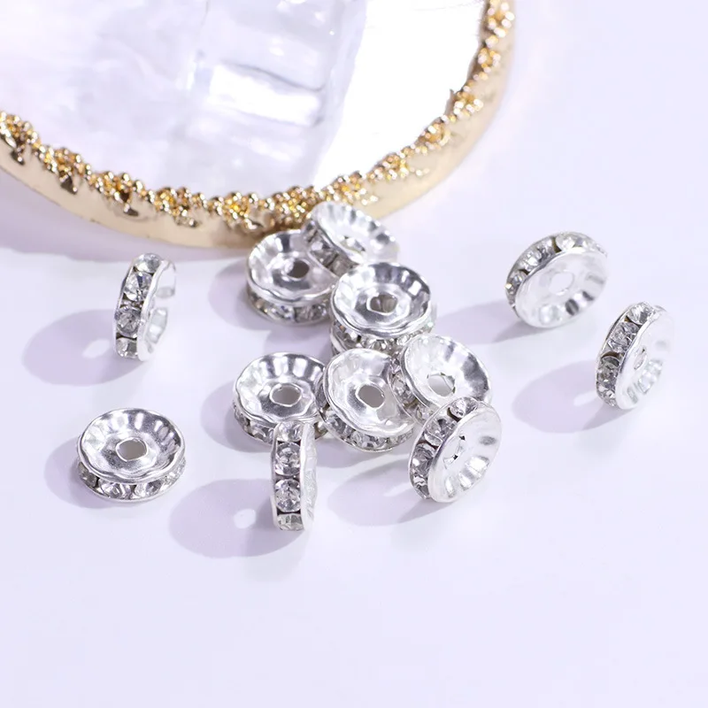 الماس الدائري حبة سوار مع الماس كريستال حافة مسطحة حجر الراين حلقة واحدة مختلط اللون متعدد الألوان Diy مجوهرات اكسسوارات