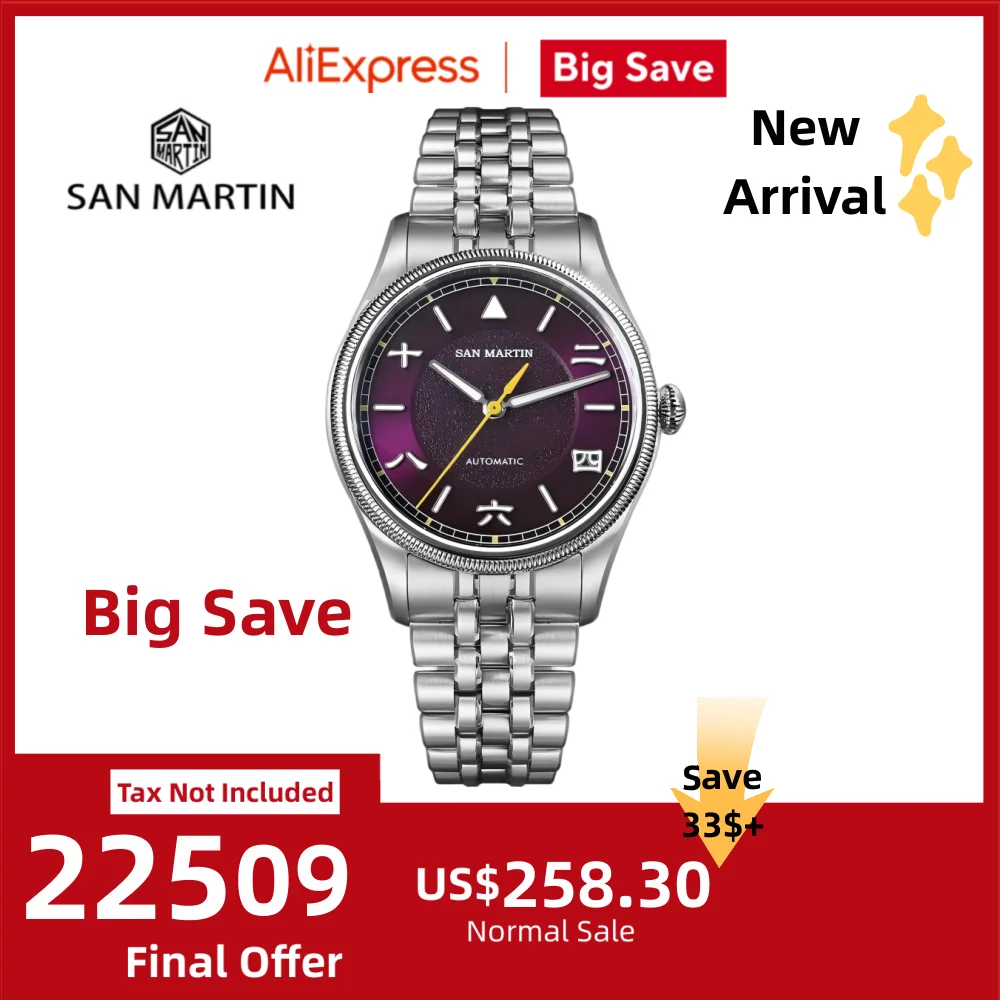 

San Martin 39,5 мм ретро китайские иероглифы с индексами циферблата мужские часы-пилот YN55 100 м водонепроницаемые BGW-X1 светящиеся SN0033C