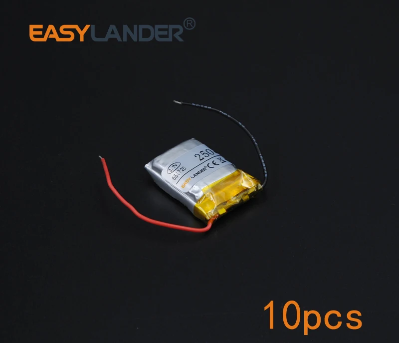 

10pcs/Lot 3.7V 651725 250mAh Rechargeable li Polymer Li-ion Battery For bluetooth headset mp3 speaker mouse recorder wristband