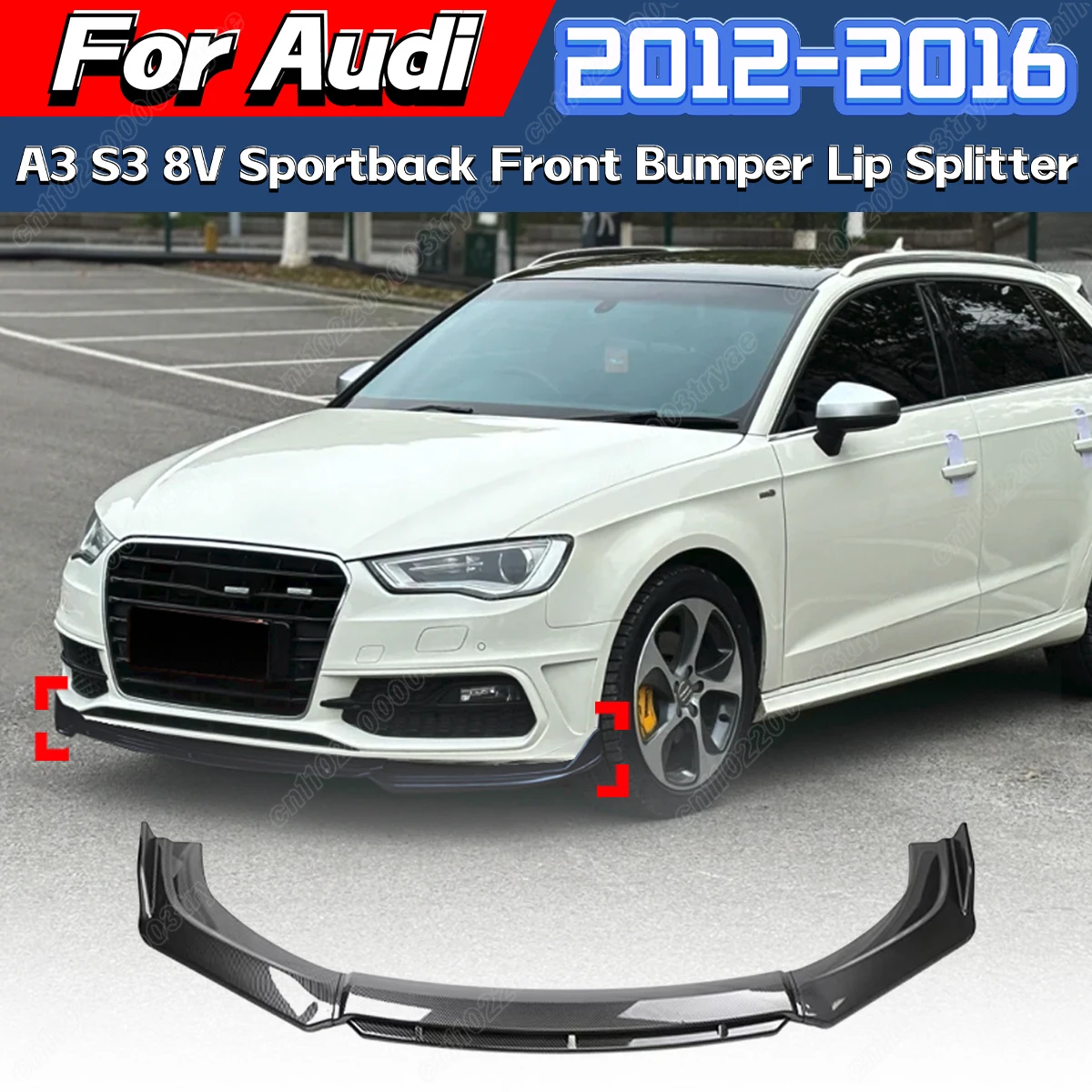

For Audi A3 S3 8V TFSI TDI FSI S-Line 2013 2014 2015 2016 Front Bumper Spoiler Lip Splitter Lip Three-section Front Forklift Kit