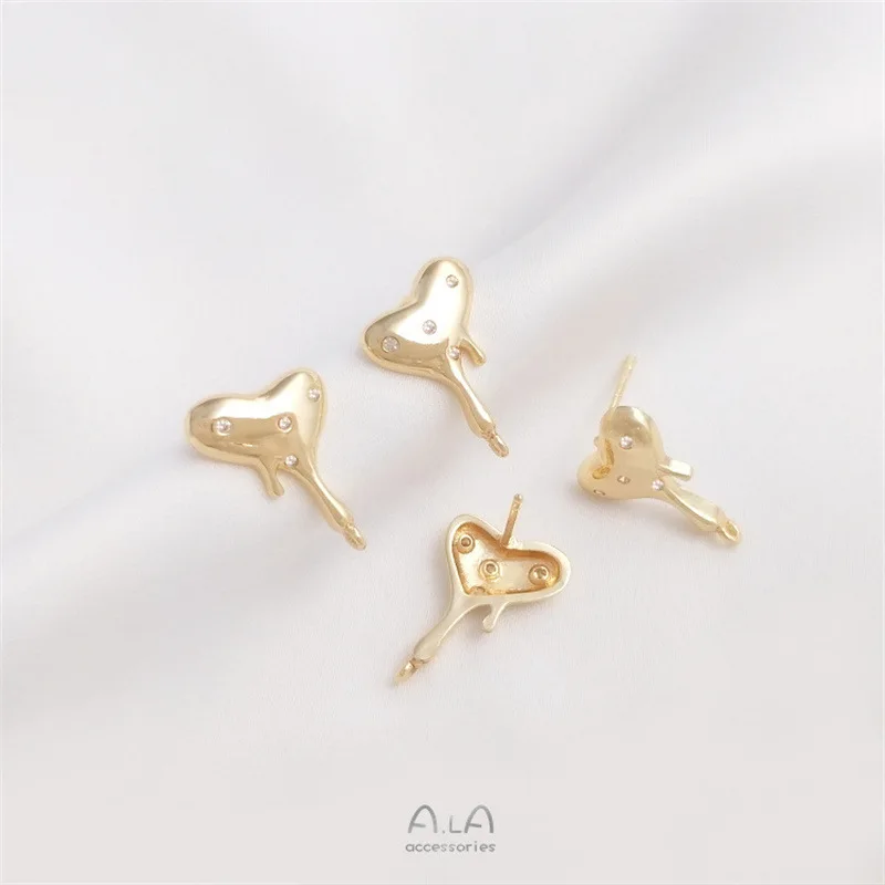 14K Gold Inlaid Zirconium Melted Love With Hanging Studs Handmade DIY Peach Heart Earrings Ear Jewelry Accessories Material