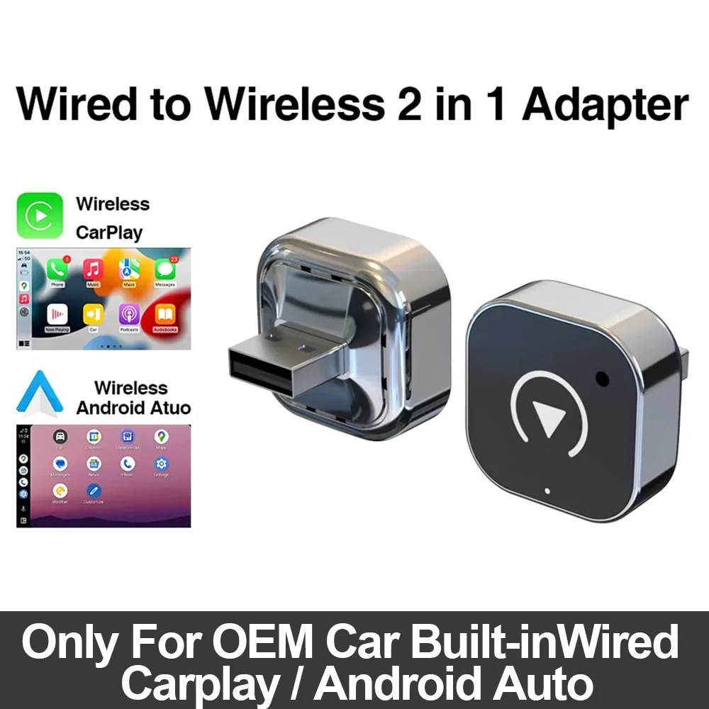 

2 in1 Carplay Wireless Adapter Wireless Adapter Wired To Wireless Carplay Android Auto for OEM Car Stereo with USB Plug and Play