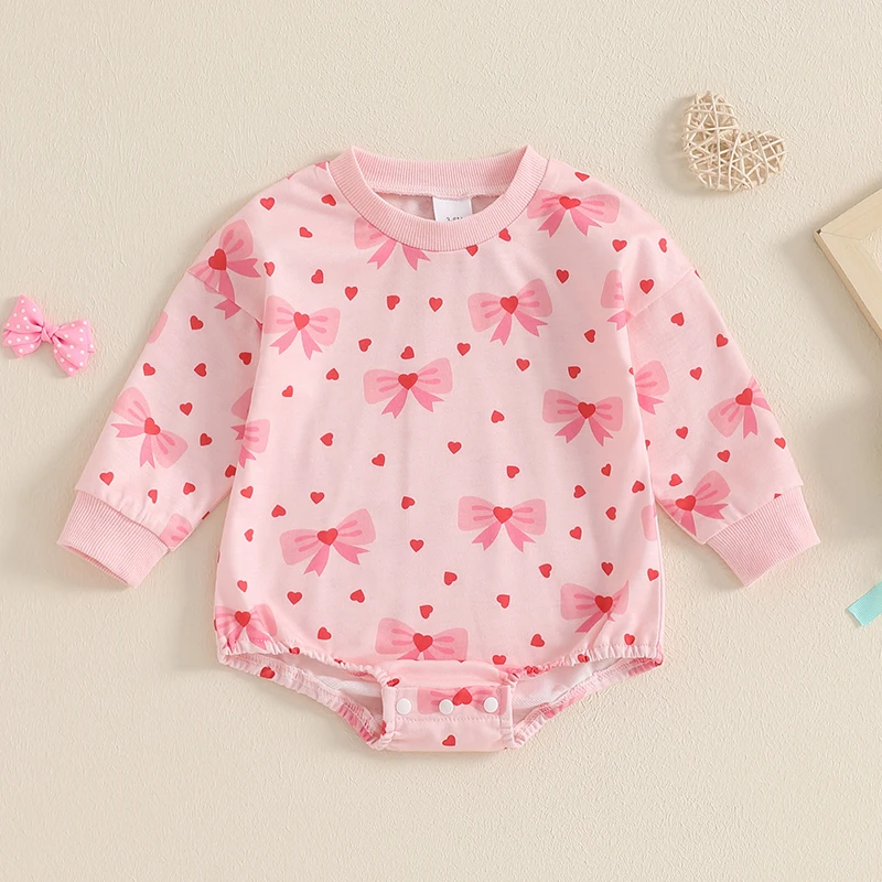 Bebê meninas moletons macacão roupas do dia dos namorados coração arco impressão manga longa primavera bodysuits macacões