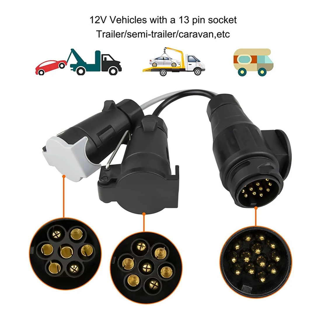 Towing Adapter 13 Plug Pin to 7 Pin 12N+12S Socket Towbar Electric Conversion Adapter Lead for Trailer Truck Caravan