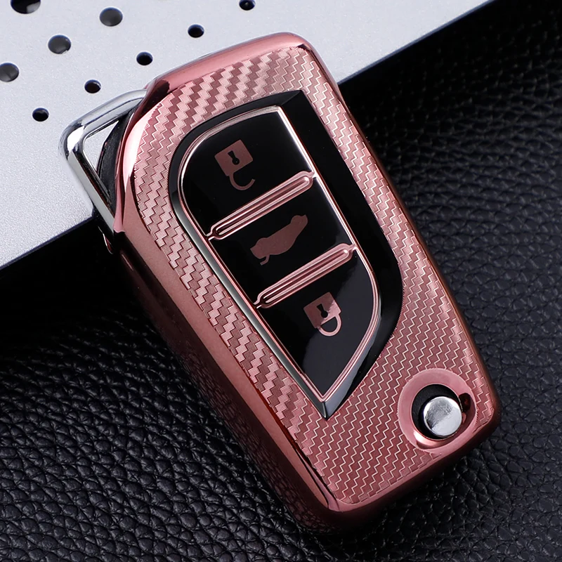 3 Buttons Carbon Fiber TPU Car Key Cover Case for Toyota Auris Corolla Avensis Verso Yaris Aygo Scion TC IM 2015 2016 Camry RAV4