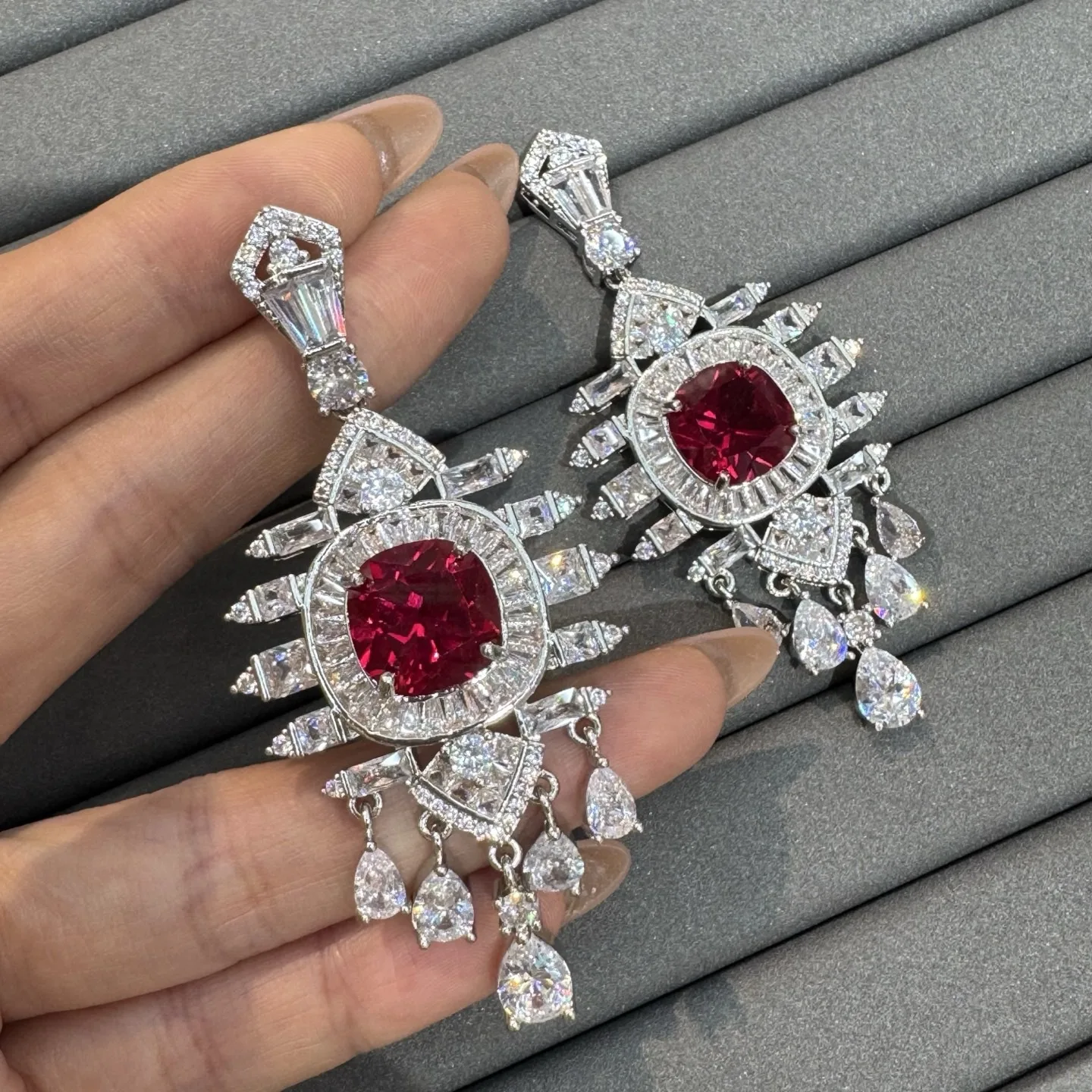 

fashion cubic zirconia earrings for women jewelry gala event party silver color dangling earrings red purple green yellow