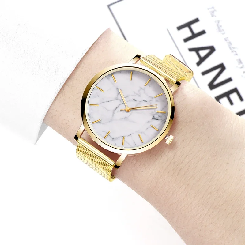 

Fashion marble Crack Watches Women Luxury Mesh Band Gold Watches Ladies Watches Clock Gift Relogio Feminino dames horloge