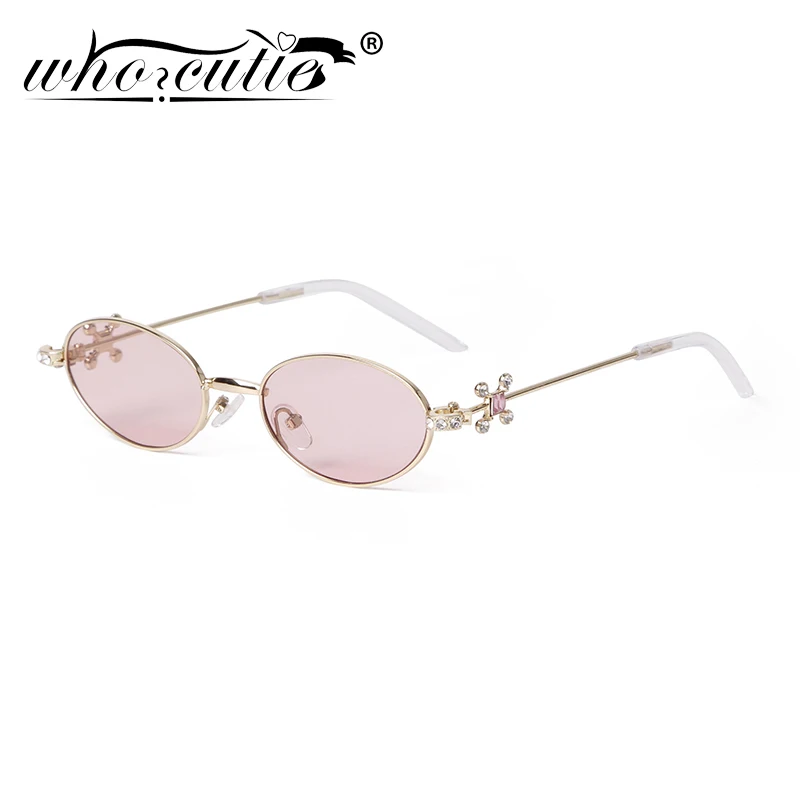 

Trend Pink Oval Sunglasses Women Brand Design Small Thin Metal Rivet Diamond Frame Luxury Shades Sun Glasses Street Photo Female