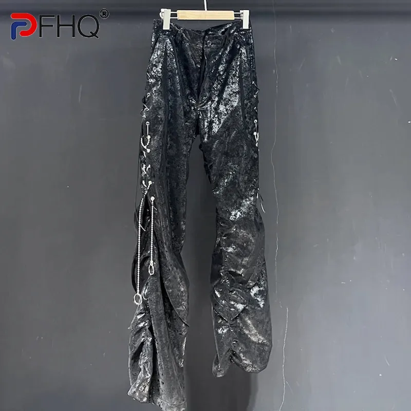 

PFHQ Male Reflective Shiny Texture Pants Niche Design Silhouette Handsome Delicacy Creativity Motorcycle Trousers Autumn 21Z3204