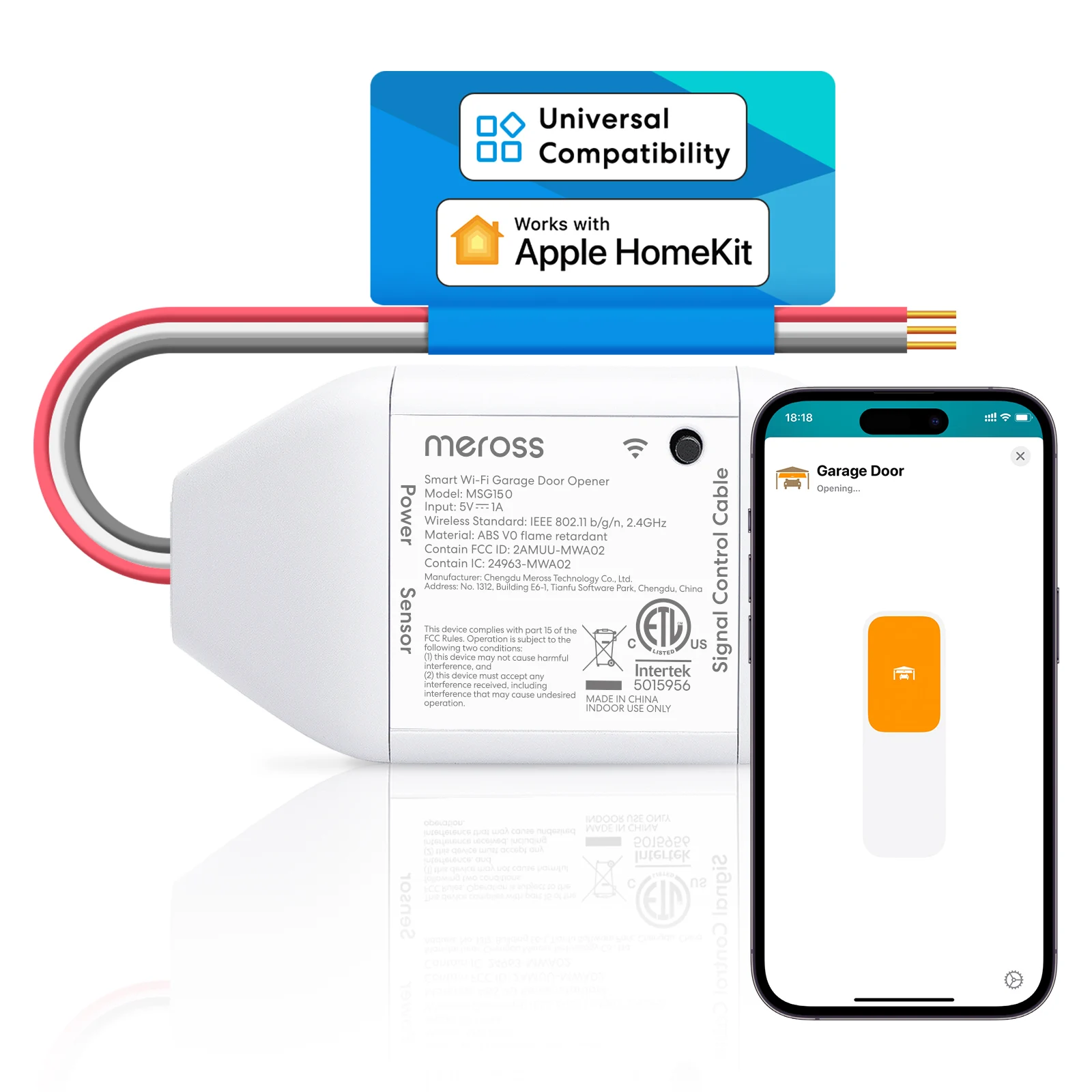 

Meross HomeKit Smart WiFi Garage Door Opener MSG100 WiFi Sensors Controller Remote Control Support Alexa