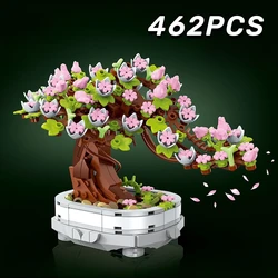 462PCS Bonsai Building Block Flower Creative Plant Cherry Blossom Tree Potted Bouquet DIY  Home Decoration Gifts Toys