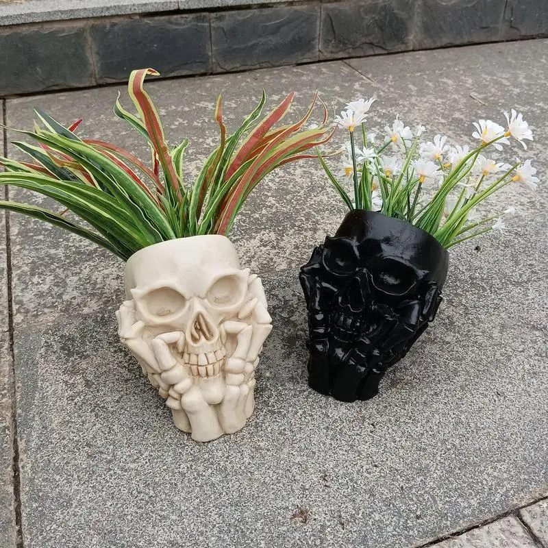 Resin Skull Head Statue Planter For Gothic Skull Planter Halloween Home Craft Decor Flower Pot Planter Skull Pot Home Decoration