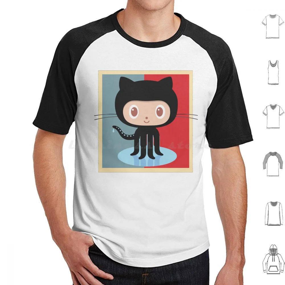 Github Octocat ، مضحك تي شيرت القطن الرجال النساء DIY طباعة Github Octocat Github Github القط Github الأخطبوط Github Octo Github #1
