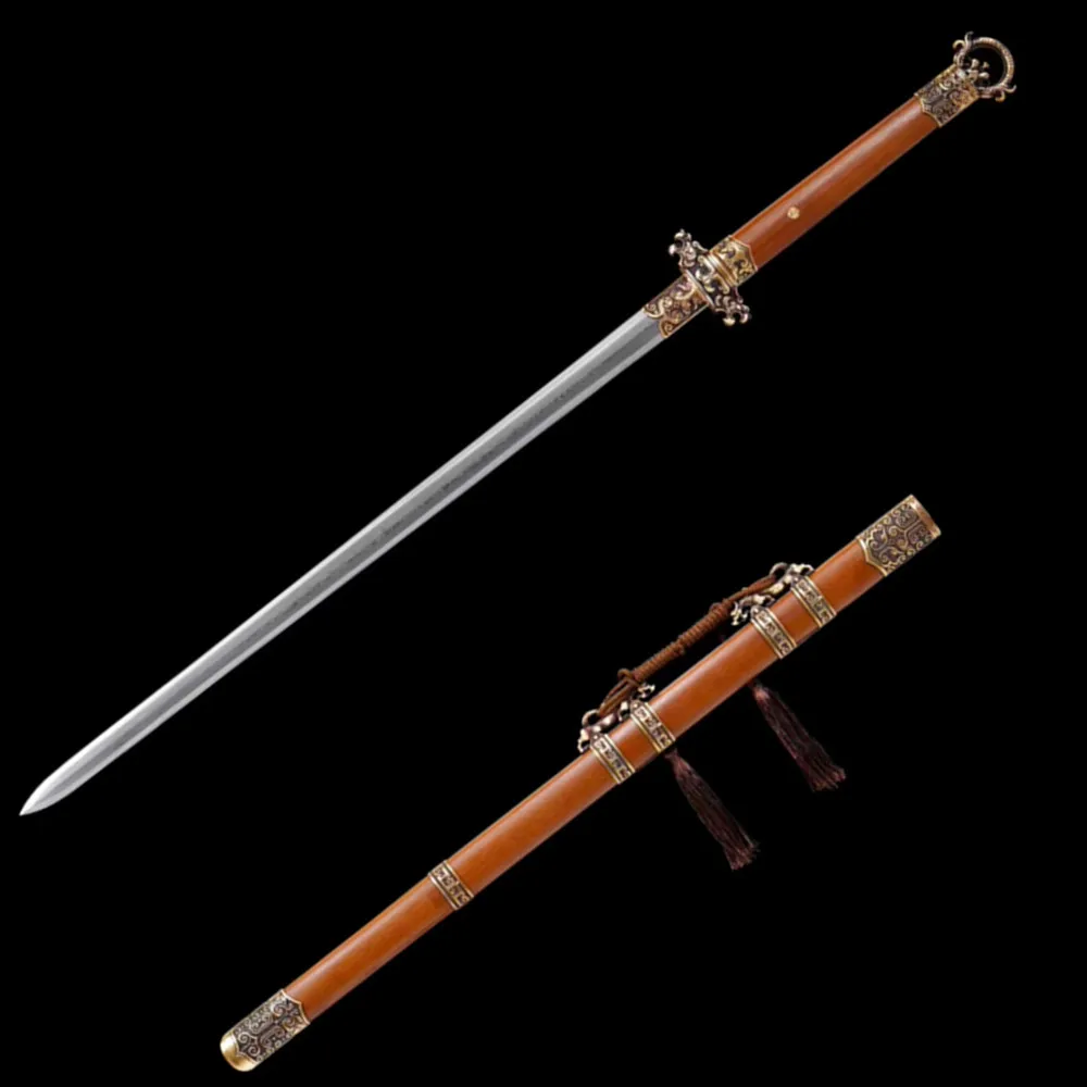 High Quality KungFu Jian Sword Forged Folded Damascus Steel Blade Copper Brass Fittings Rosewood Sheath Battle HanJian Full Tang
