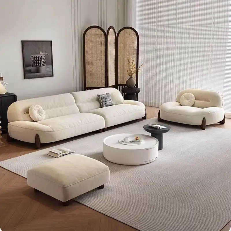 #* Cream Colored Skin Friendly High-end Velvet Modern Three Seat Sectional Sofa Living Room Hotel Small Apartment Home Large Sea