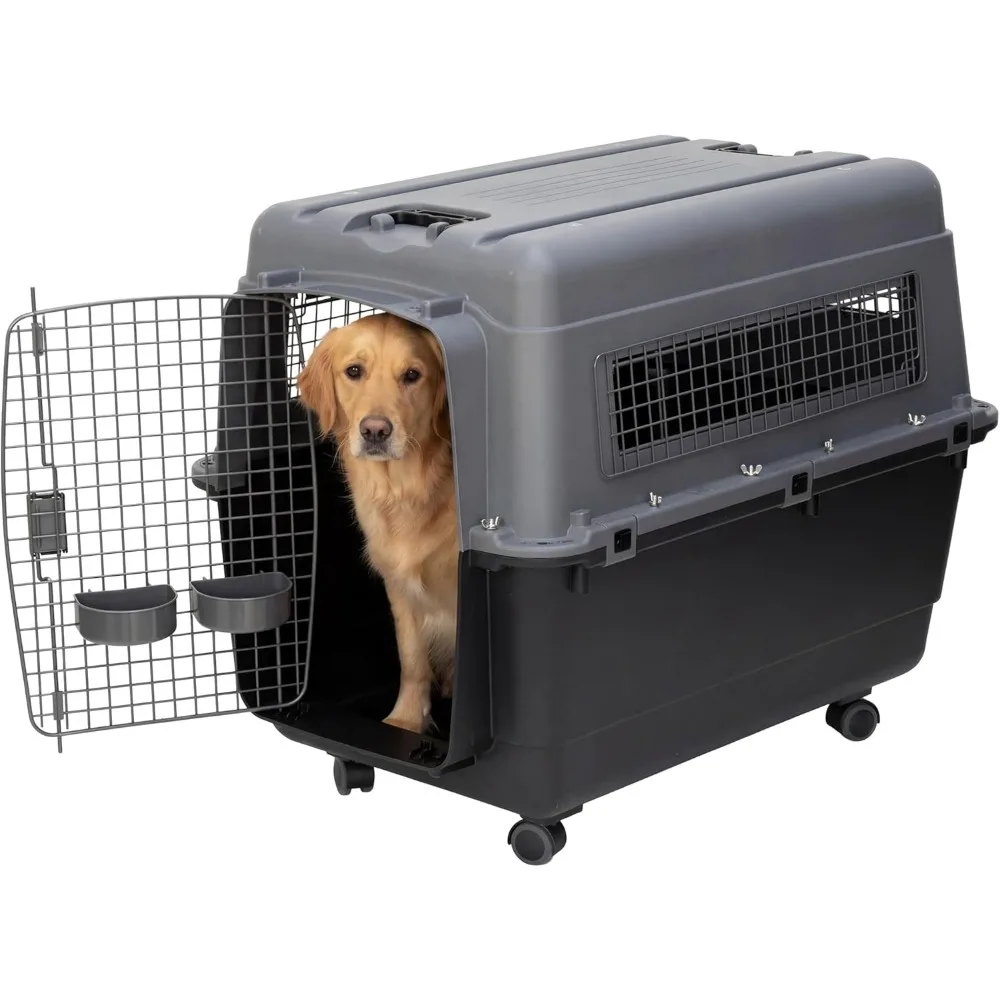 

Extra Large 32 Inch Airline Approved Plastic Pet Kennel with Wheels and Bowls for Dogs Up to 32 by 23 Inches