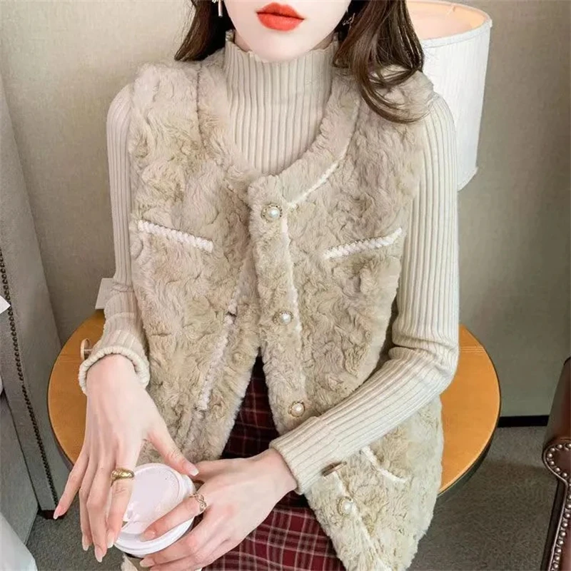 

2023 Autumn Winter New Elegant Casual Loose Fit Women's Lamb Wool Vest Coat Fashion Korean Version Female Tank Top Jacket