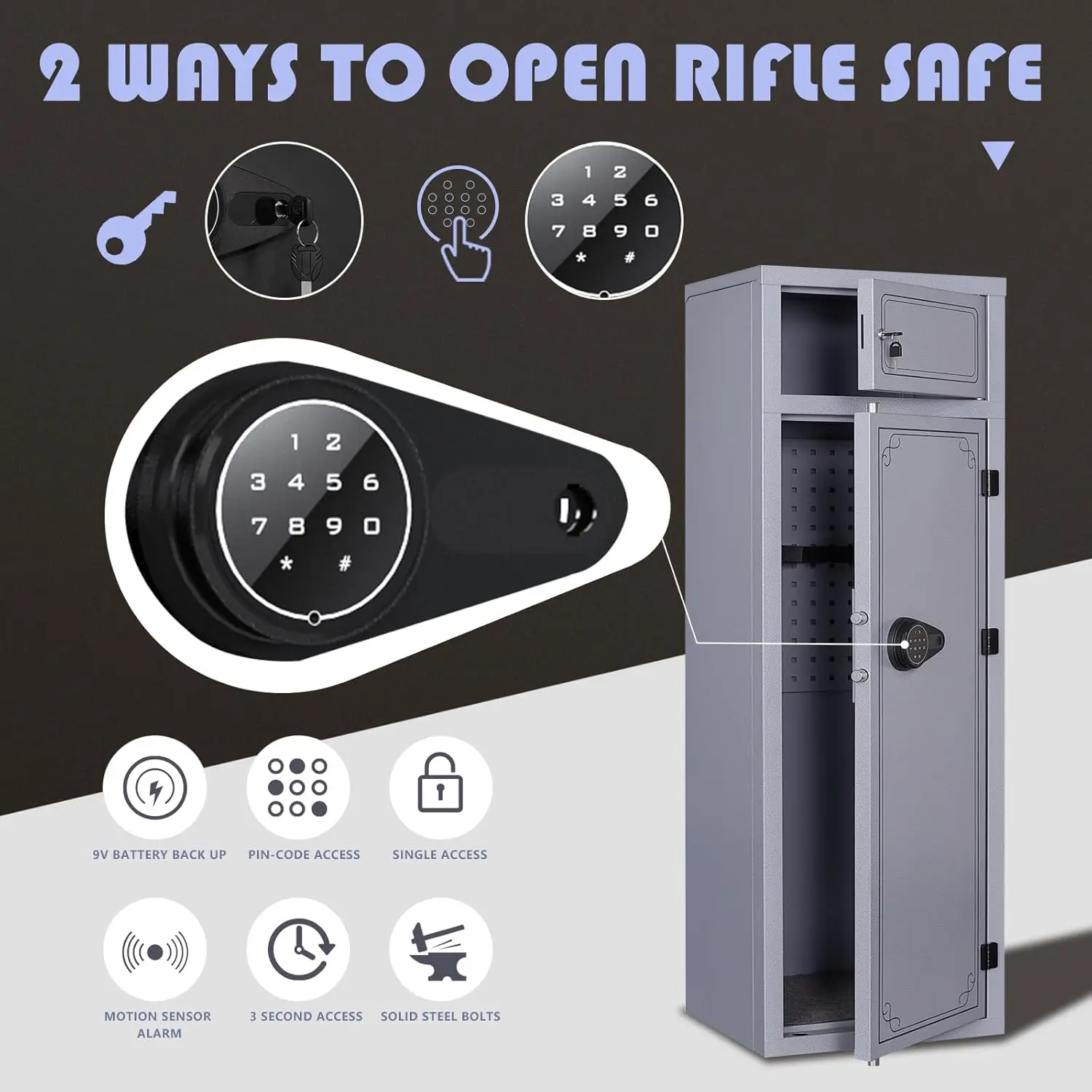 10-14 Gun Rifle Safe,Rifle Gun Safe for Shotguns,Large Gun Safe for Home Rifle and Pistols,LED Light(Unassembled)