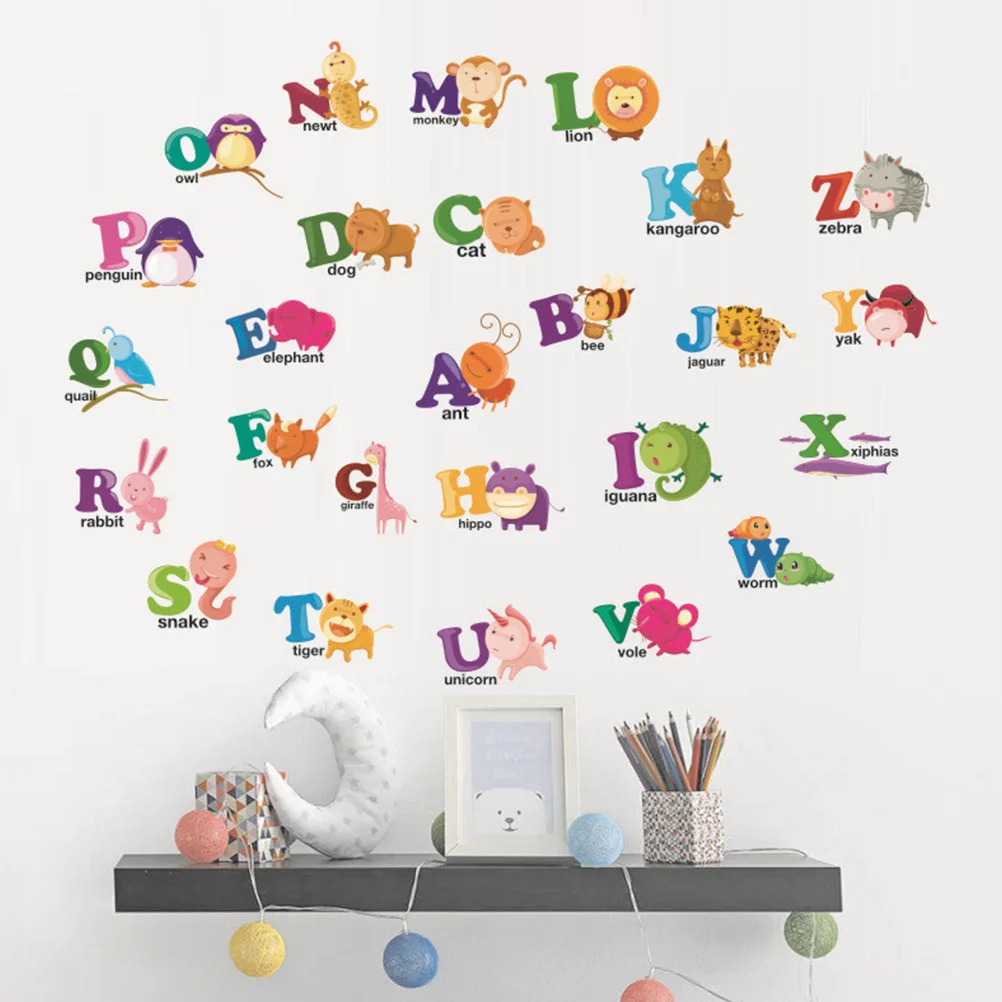 

2 pcs Wall Stickers Cartoon Animal Alphabet Design For Room Bedroom Living Room Office Decorative Stickers Durable Safe