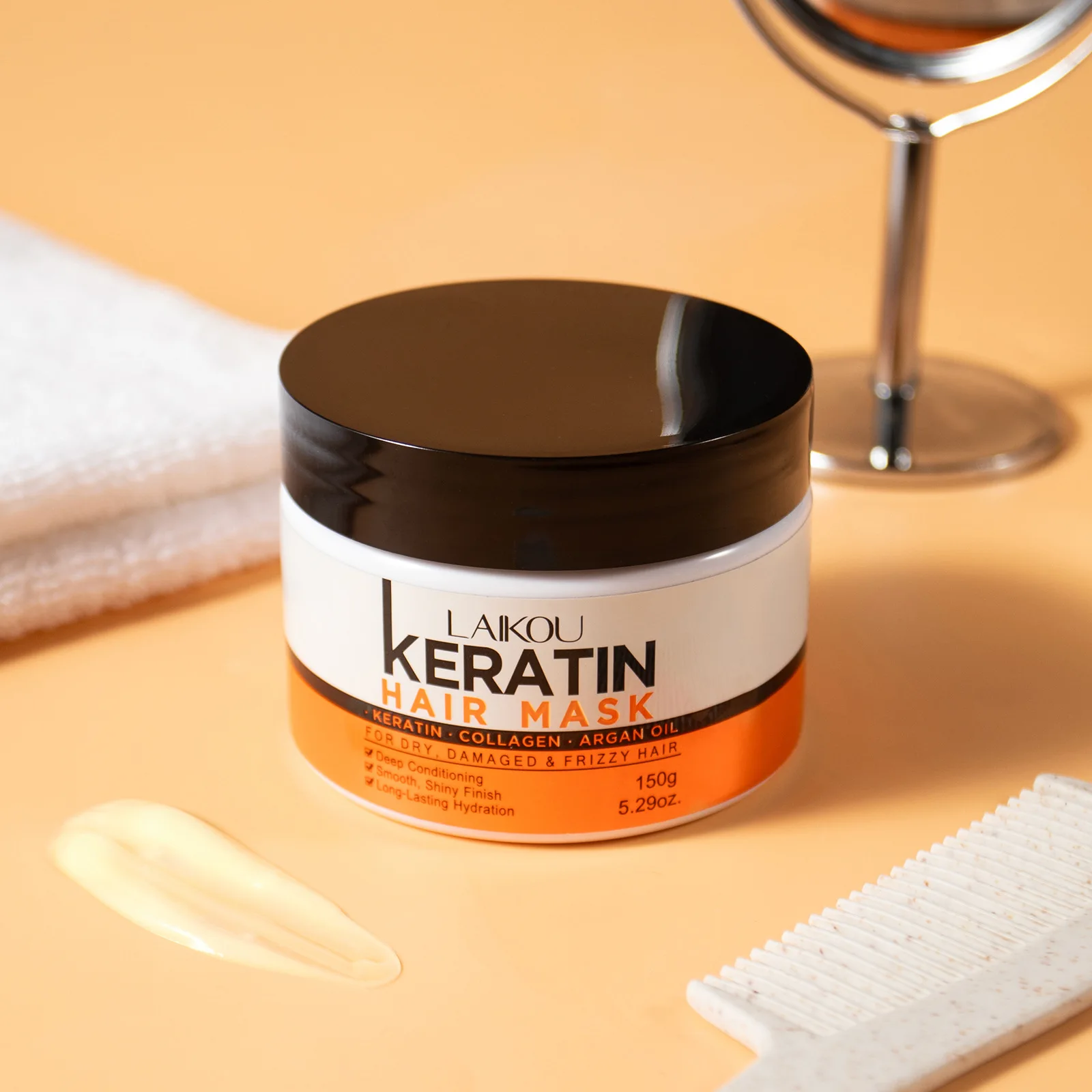 

LAIKOU Keratin Hair Mask 150g, Anti Frizz Split Ends Repair Conditioner, Smoothing Moisturizing Deep Conditioning Treatment