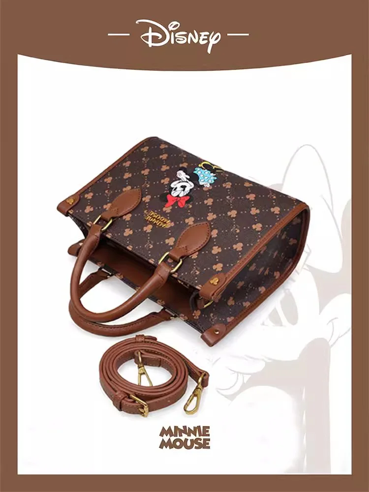 Disney Minnie Medium Vintage Pattern Tote Bag Large Capacity Leisure Shopping Bag Women Shoulder Handbag With Shoulder Straps