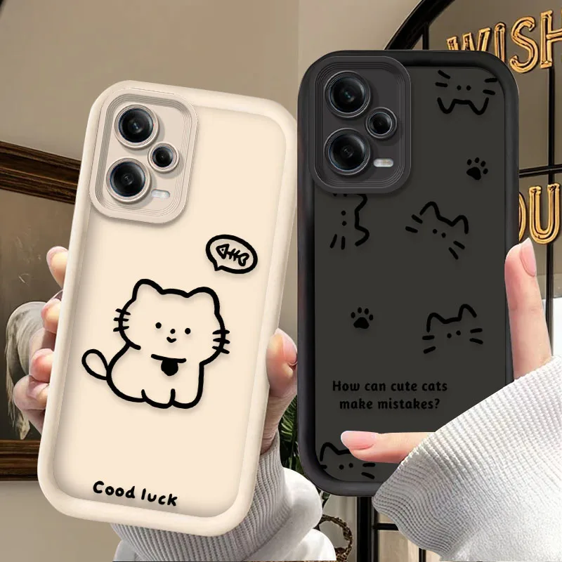 Custodia per telefono Cute Line Cat per Xiaomi Redmi A5 A4 A3 A3X A2 A1 Plus 13X Redmi K80 Ultra K70 K70E K60 K60E K50 K40 K40S K30 Cover