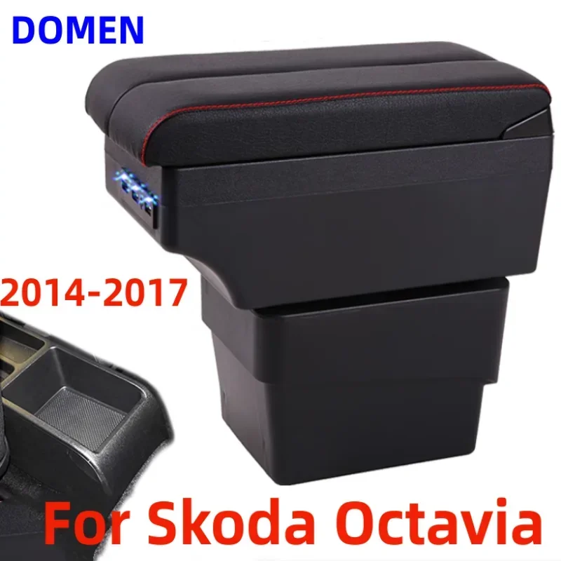 

For Skoda Octavia Armrest For Skoda Octavia Mk3 A7 Central Store Content With Retractable Cup Hole Large Space Dual Layer USB