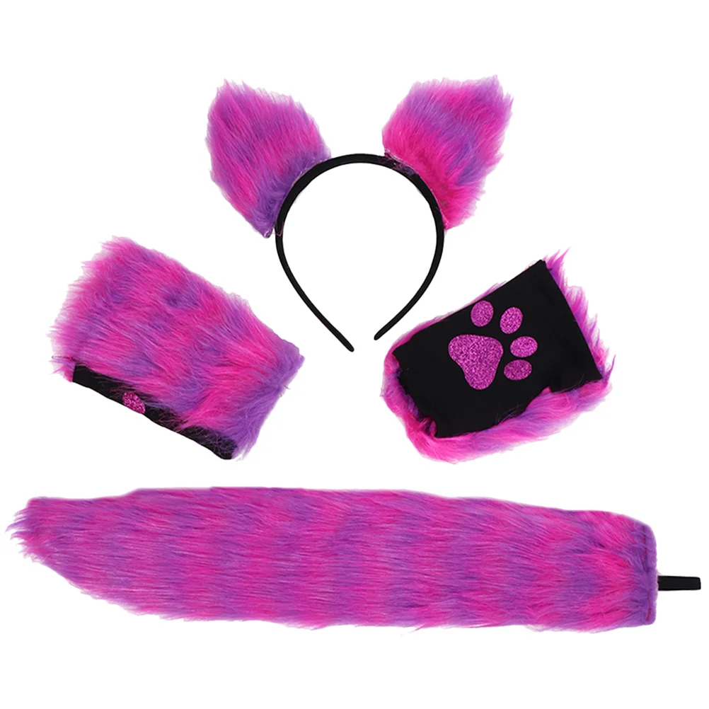 Fox Glove Tail Animal Ear Hair Accessories Hairband Kids Mittens Headband Animals Cosplay Clothing Set