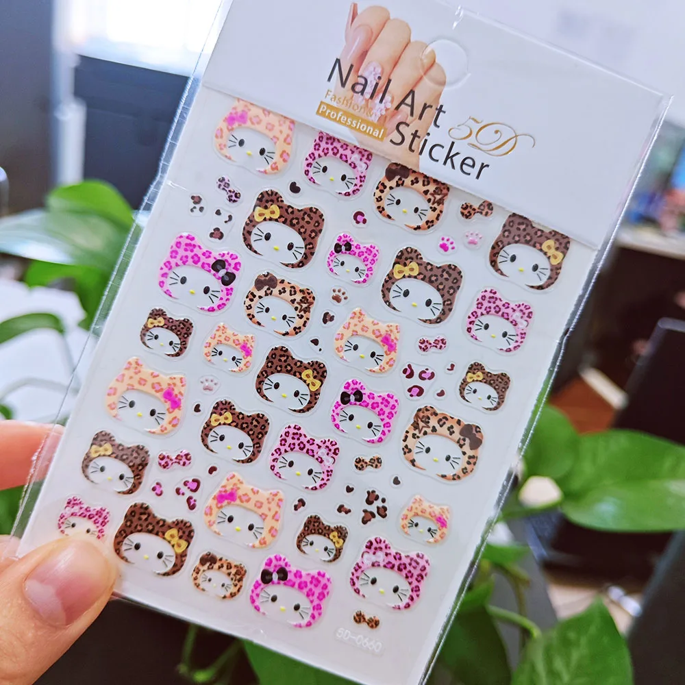 1/2/3 pezzi 5D misto leopardo stampa gattino cappello adesivo per unghie rosa/blu/leopardo KT cappello decalcomania per unghie autoadesiva leopardo gattino cursore